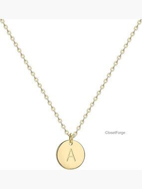 14K Gold Plated Dainty Initial Letter Coin Disc Pendant Necklace